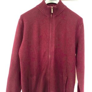 Cambridge Mens Medium full zipper Lambswool Sweater Cable Burgundy